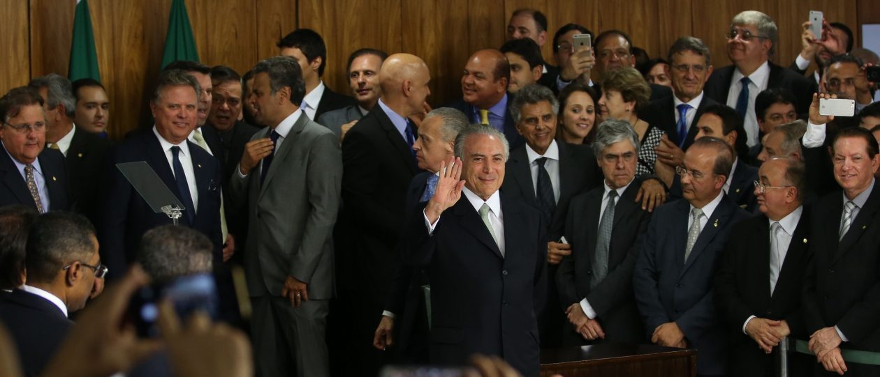 O presidente interino Michel Temer durante cerimônia de posse aos novos ministros de seu governo, no Palácio do Planalto