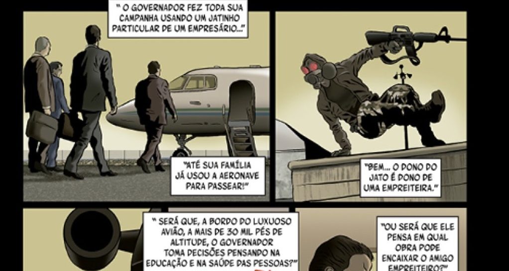 Cena de “O Doutrinador”, série em quadrinhos de Luciano Cunha: inspiração no “Justiceiro”