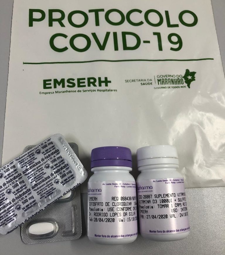 Kit para Covid-19</strong> Montagem de kit de fármacos que combinam Cloroquina e outros medicamentos, para distribuição para pacientes leves, desmentem Flávio Dino e mostra que mudança de protocolo partiu da própria SES/Emserh